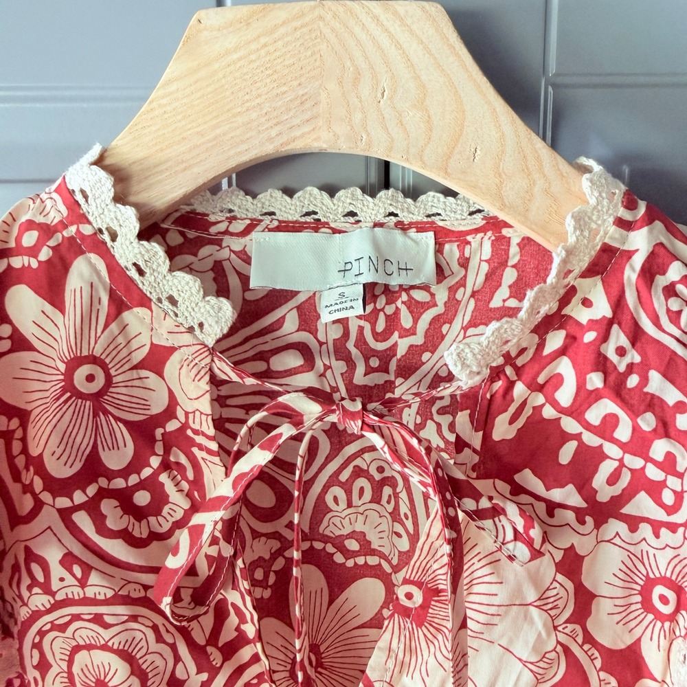 Pinch Red and Cream Paisley Ruffle Mini Dress - Picture 3 of 11
